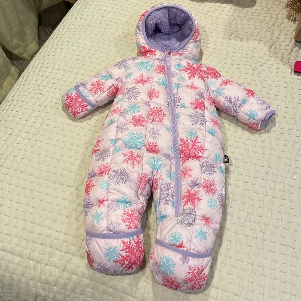 EUC Infant Spyder Snow Suit girls pink 3-6 months bunting fleece lined